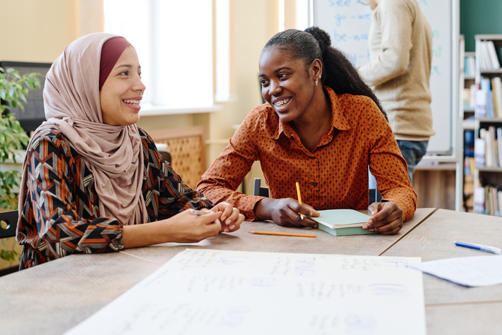 Female support worker with an elderly client after community support worker training