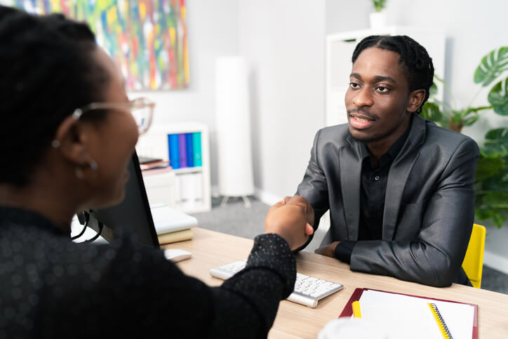office management training grad conducting an exit interview